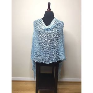 Poncho Wrap Shawl Knit Lace Grn Blue 1Size NEW